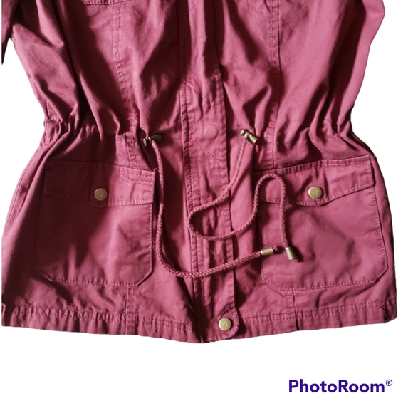 Outer Edge Purple Plum Utility Canvas Jacket with Drawsting Hoodie Size Medium - Picture 7 of 9